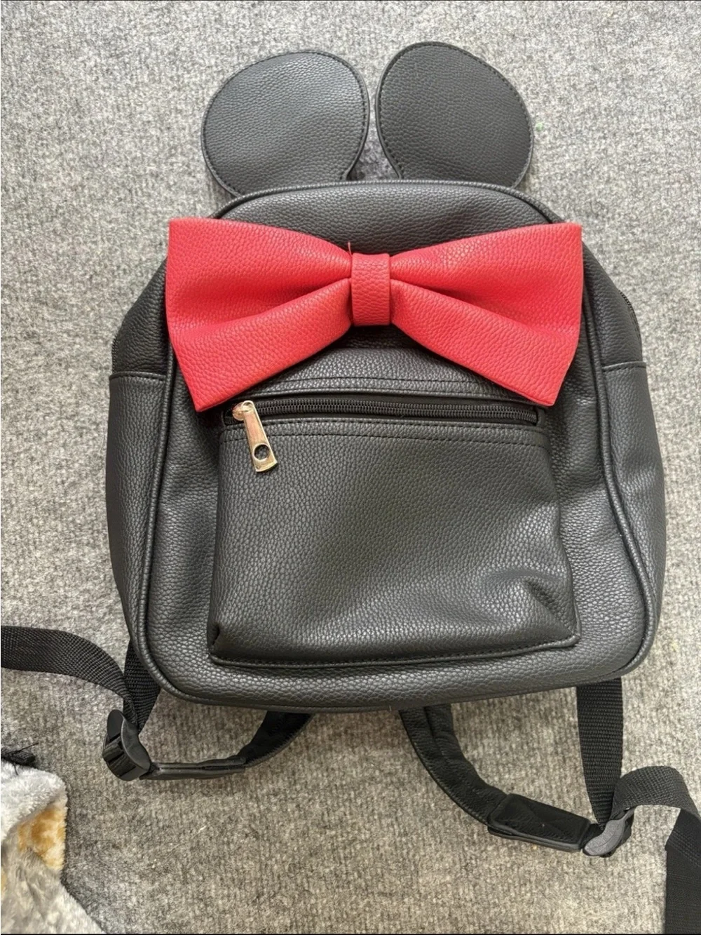 Black Faux Leather Mini Backpack with Red Bow